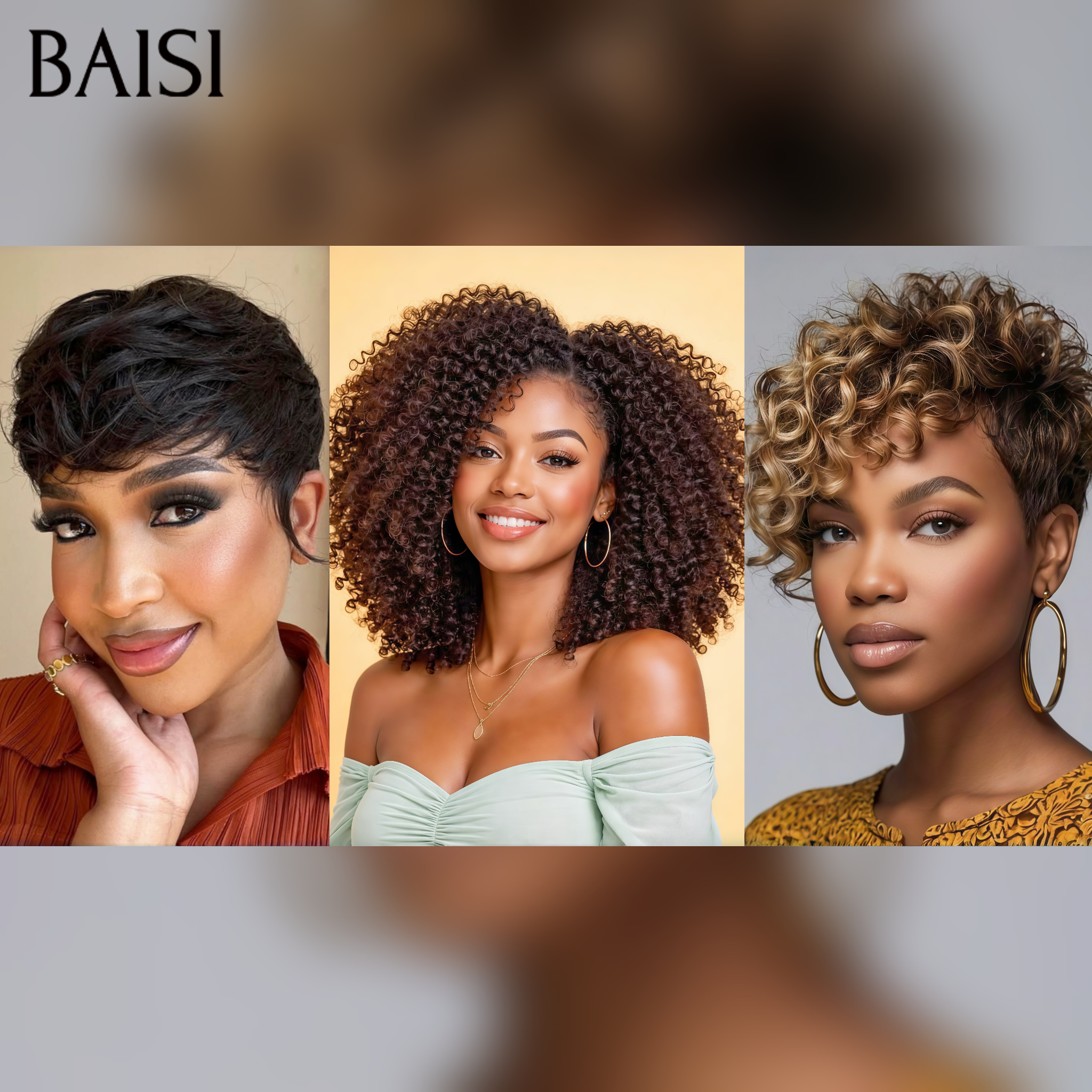 BAISI 1 carton coupe courte 220€ ou 3 Perruques Prix Grossite 220€ curly 14p + pixie 8p + coupe 6p Facile à Revendre en 100% Cheveux Humains