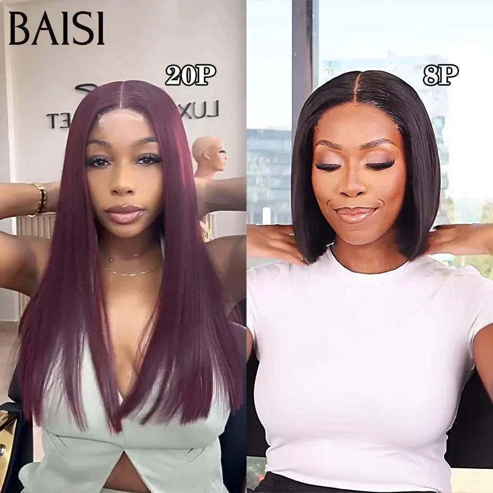 BAISI 2 Perruques 258€ 2X6 lace de luxe 100% Vietnam hair Lisse 2 Couleurs NOIR 8 Pouces ou 99J# 20Pouces en 100% Cheveux Humains BS65