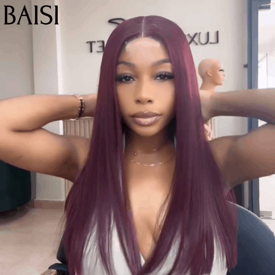 BAISI Achetez 2 perruques minimum au prix d'usine fournisseur 13x4 Lace Frontal Perruque Lisse Rouge Foncé ou 2X6 lace 99J# de luxe SDD straight 20 pouces en 100% Cheveux Humains (Pas Besoin de Code)