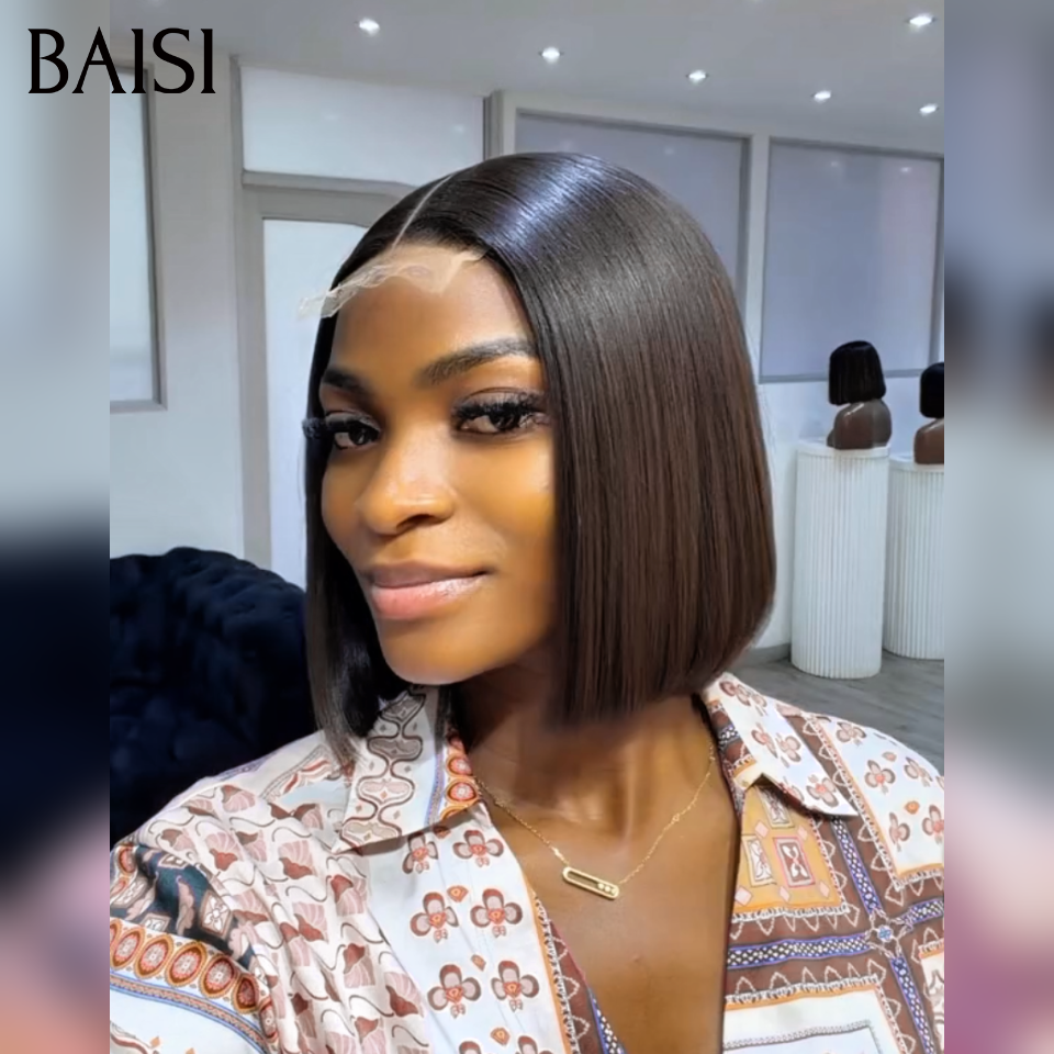 BAISI lace closure perruque Lisse Haute Qualité NOIR Moitié prix NOIR Raw Hair 69€ ou SDD BONE Straight 100% Vietnam Hair