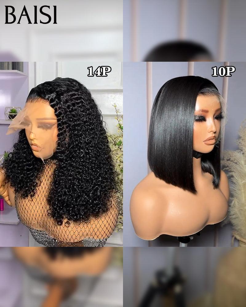 BAISI 13X4 lace frontal Lisse 10 Pouces 77€ ou 2 Perruques bob 13X4 de luxe Lisse 10 pouces et 13X4 lace curly wave 14 pouces pour revendre 268€ 250% densité en 100% vrais cheveux humains BS65