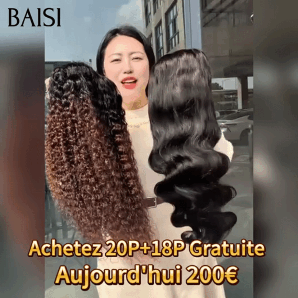 BAISI Achetez 1 + 1 Gratuite=200€ 13x4 lace frontal deep wave 1BT4# Marron 20 Pouces et Body wave NOIR 18 Pouces en 100% Cheveux Humains