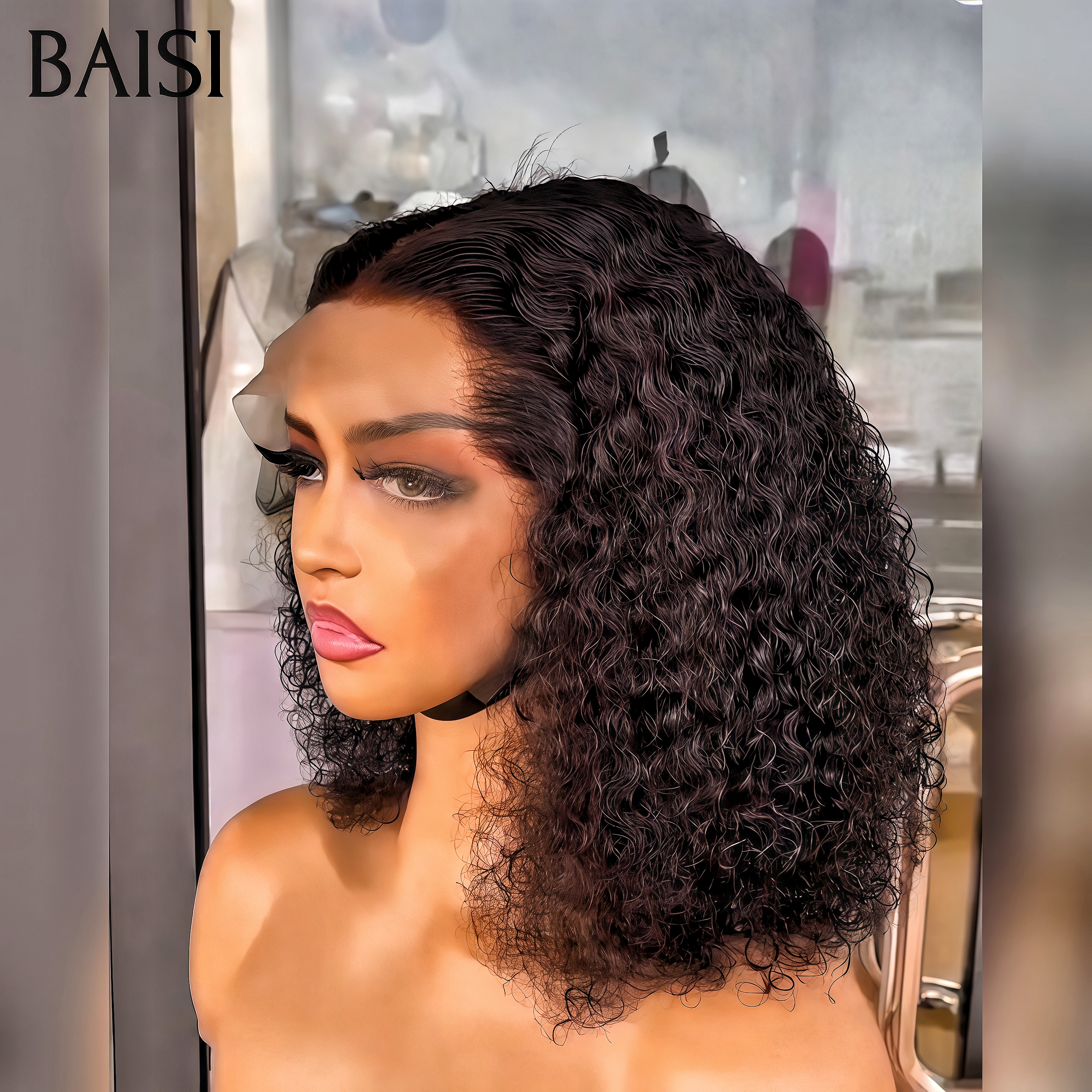 BAISI 13X4 lace frontal Perruques curly wave 12 pouces 75€ en couleur noir 100% Garantie satisfait PROMO Offre spéciale en 100% vrais cheveux humains