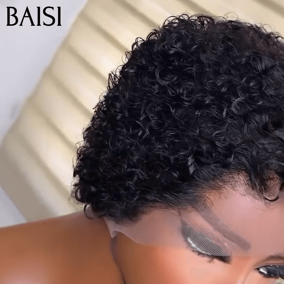 BAISI Achetez 2 perruques minimum au prix d'usine fournisseur Pixie Frontale 13x4 lace tranparente 8 Pouce personnalisée Curly couleurs ou Sans Colle Sans lace curly pixie 68€
