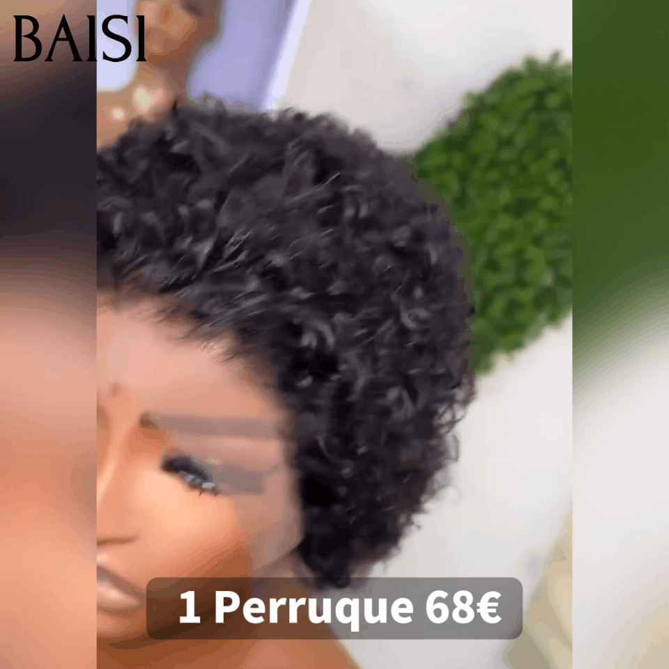 BAISI Achetez 2 perruques minimum au prix d'usine fournisseur Pixie Frontale 13x4 lace tranparente 8 Pouce personnalisée Curly couleurs ou Sans Colle Sans lace curly pixie 68€