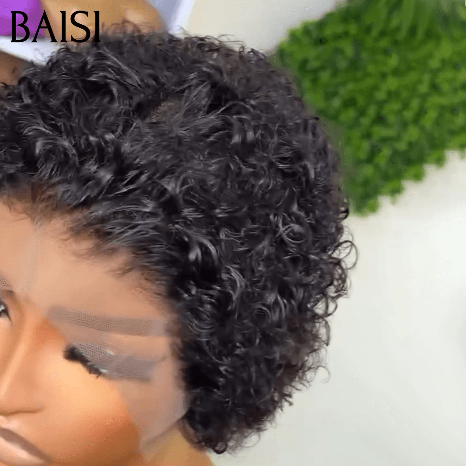 BAISI Achetez 2 perruques minimum au prix d'usine fournisseur Pixie Frontale 13x4 lace tranparente 8 Pouce personnalisée Curly couleurs ou Sans Colle Sans lace curly pixie 68€