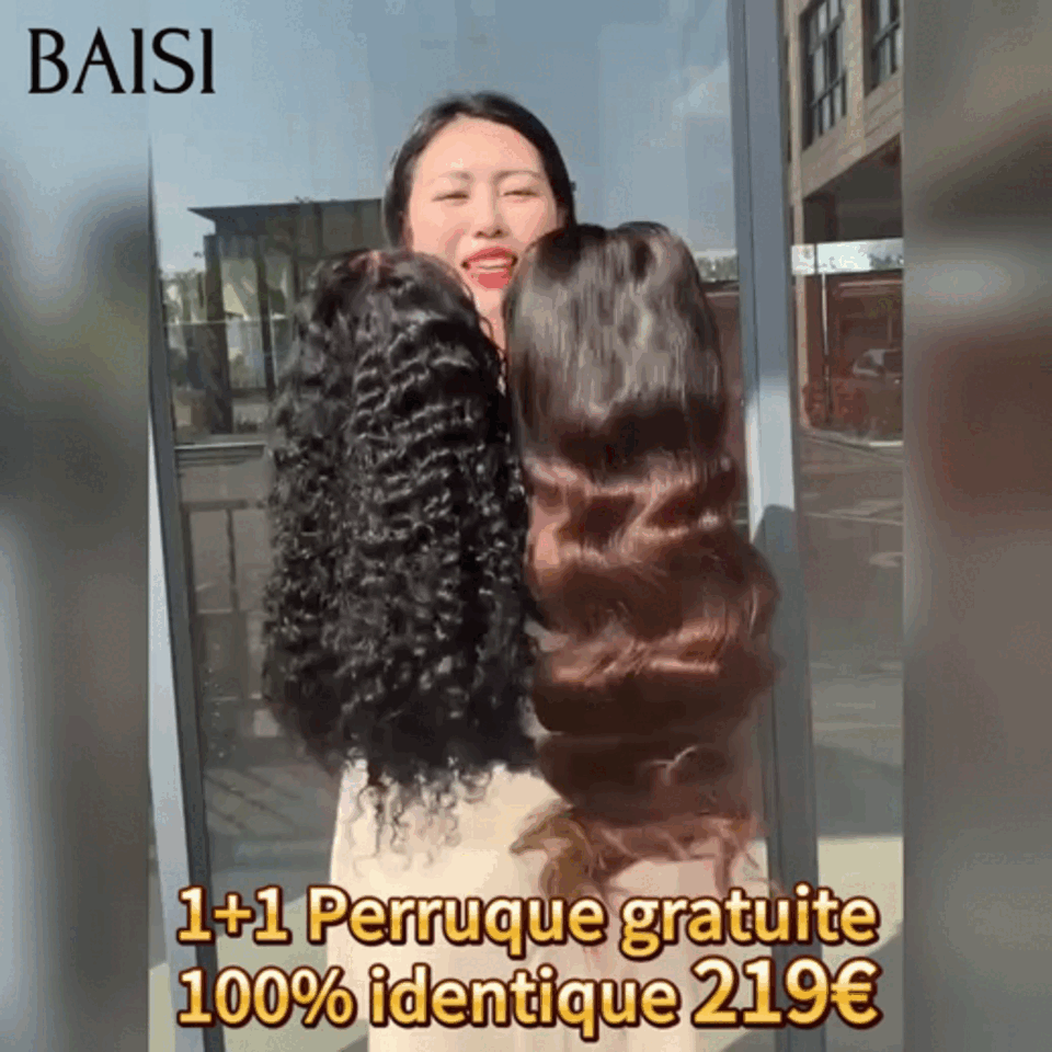 BAISI Achetez 1 + 1 Gratuite=219€ 100% identique curly wave et Body wave avec lace frontal en 100% Cheveux Humains