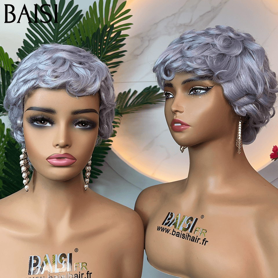 BAISI Perruque Pixie Finger Wave petite coupe fabriqué à la machine 6 pouces 99€ En 100% Cheveux Humains BS65