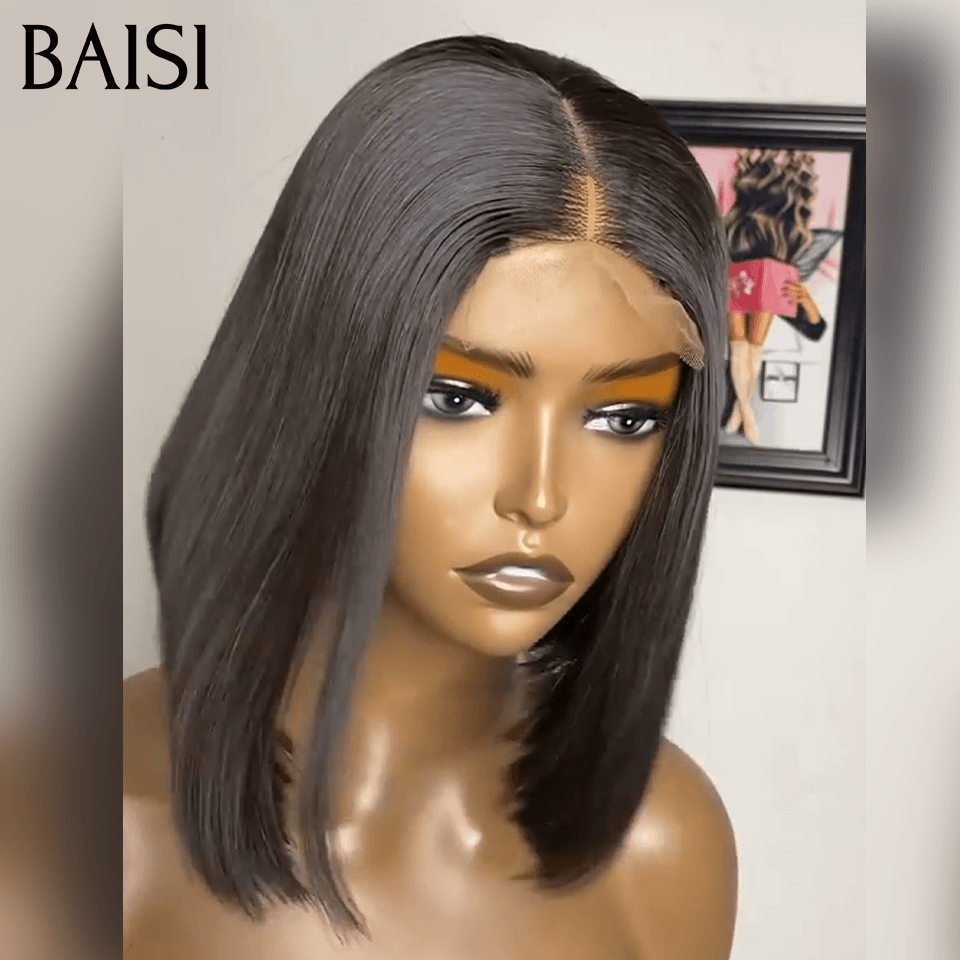 BAISI 2 Perruques Vietnamiennes bob 120€ ou Prix en gros 2X6 de luxe Lisse 8 pouces pour revendre 148€ 250% densité en Couleur NOIR et Marron 1BT4# en 100% vrais cheveux humains BS65