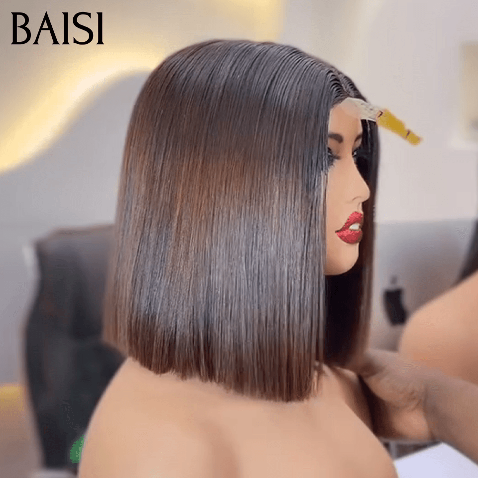 BAISI 2 Perruques Vietnamiennes bob 120€ ou Prix en gros 2X6 de luxe Lisse 8 pouces pour revendre 148€ 250% densité en Couleur NOIR et Marron 1BT4# en 100% vrais cheveux humains BS65