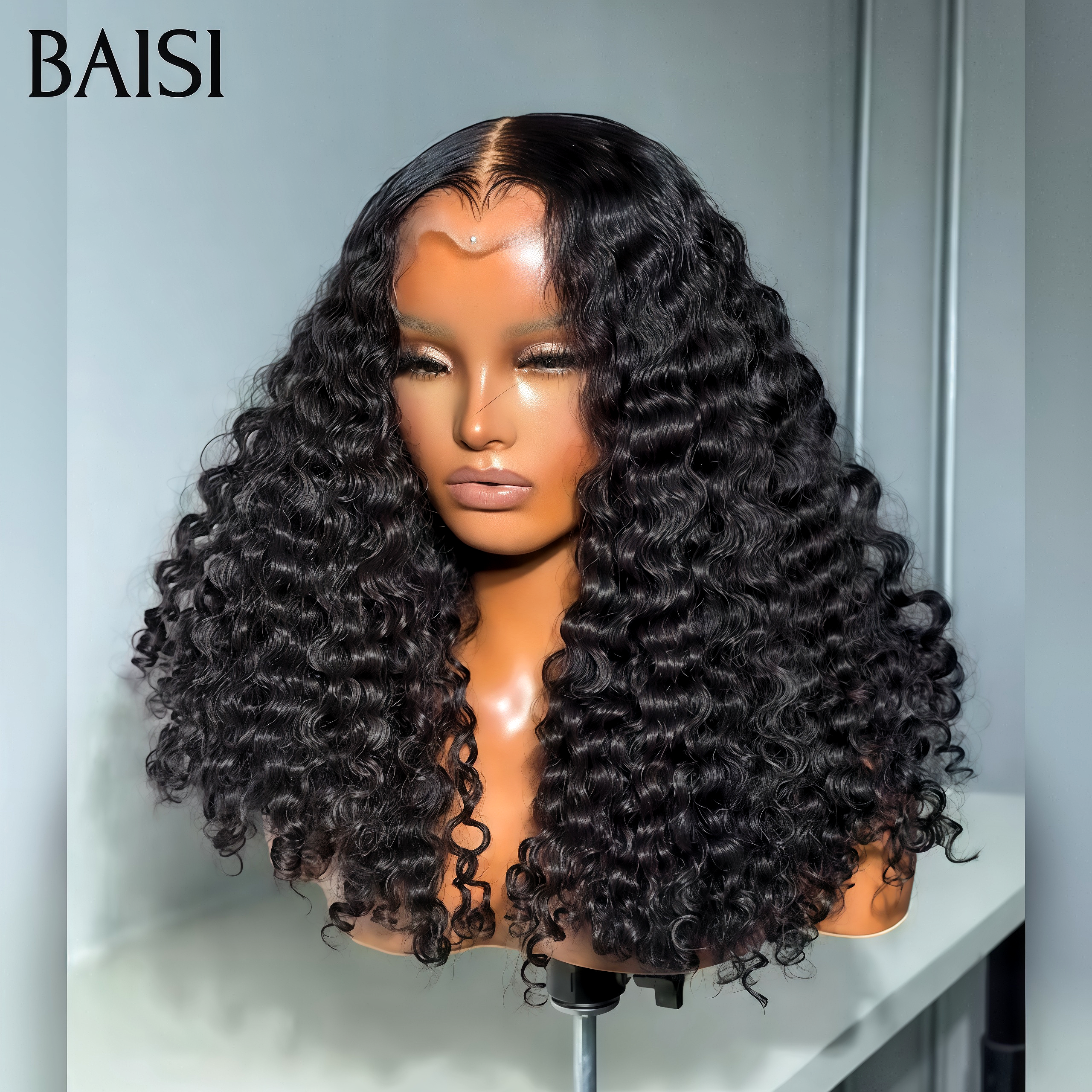 BAISI 13X4 lace frontal Perruques curly wave 14 pouce Raw Hair 85€ en couleur noir PROMO Offre spéciale en 100% vrais cheveux humains
