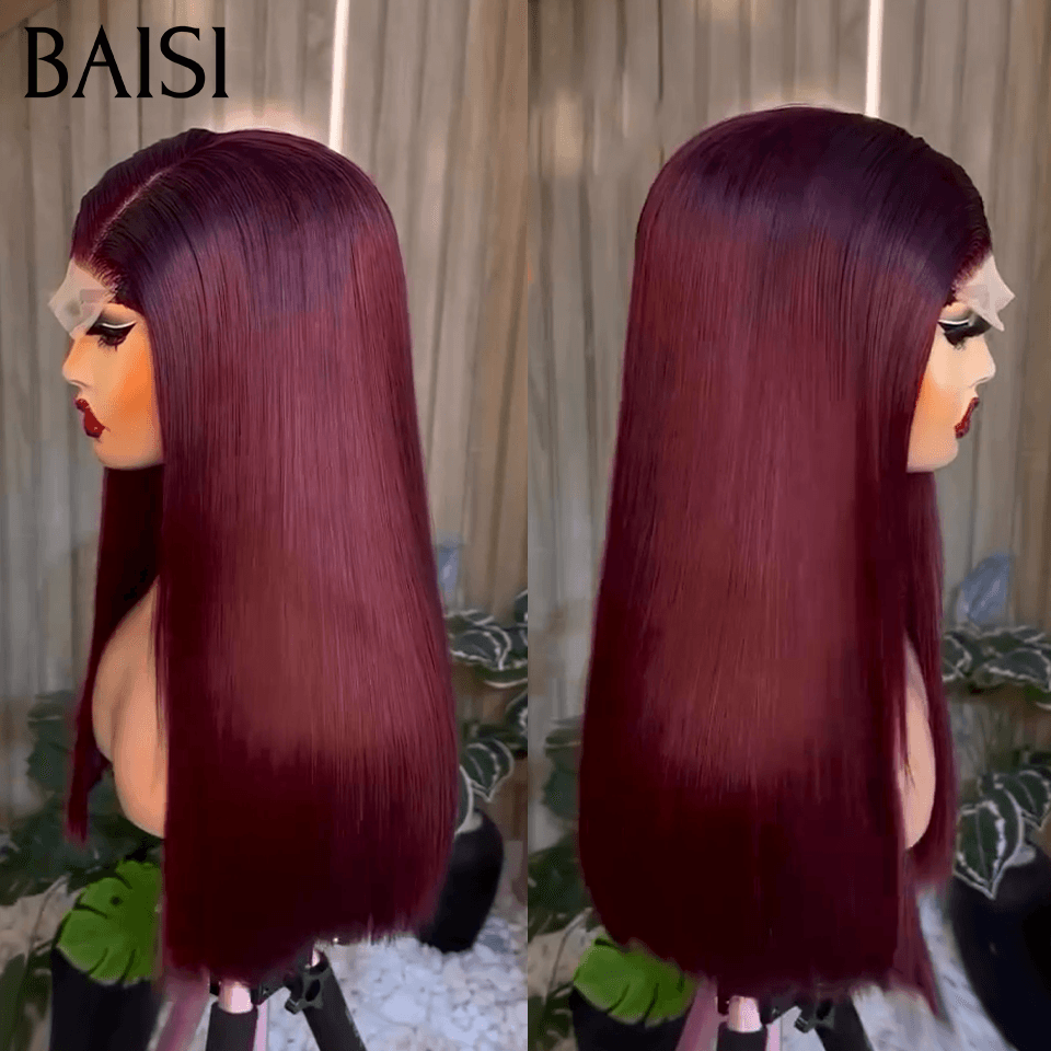 BAISI SDD Cabelo liso 100% vietnamita 10 polegadas 85€ Peruca lisa de luxo Bob 2x6 Lace 20 polegadas 175€ na cor #99J em 100% cabelo humano verdadeiro