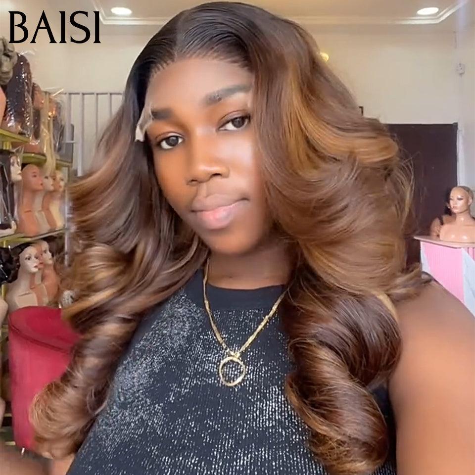 BAISI Compre 2 perucas no mínimo ao preço de fábrica do fornecedor, Peruca 13X4 066C Bouncy Curly, 4 cores, 18 polegadas ou 13X4 lace Bouncy Body Wave, 16 polegadas, misto, 200% densidade, mais de 20 anos de uso em 100% cabelo humano (sem código)