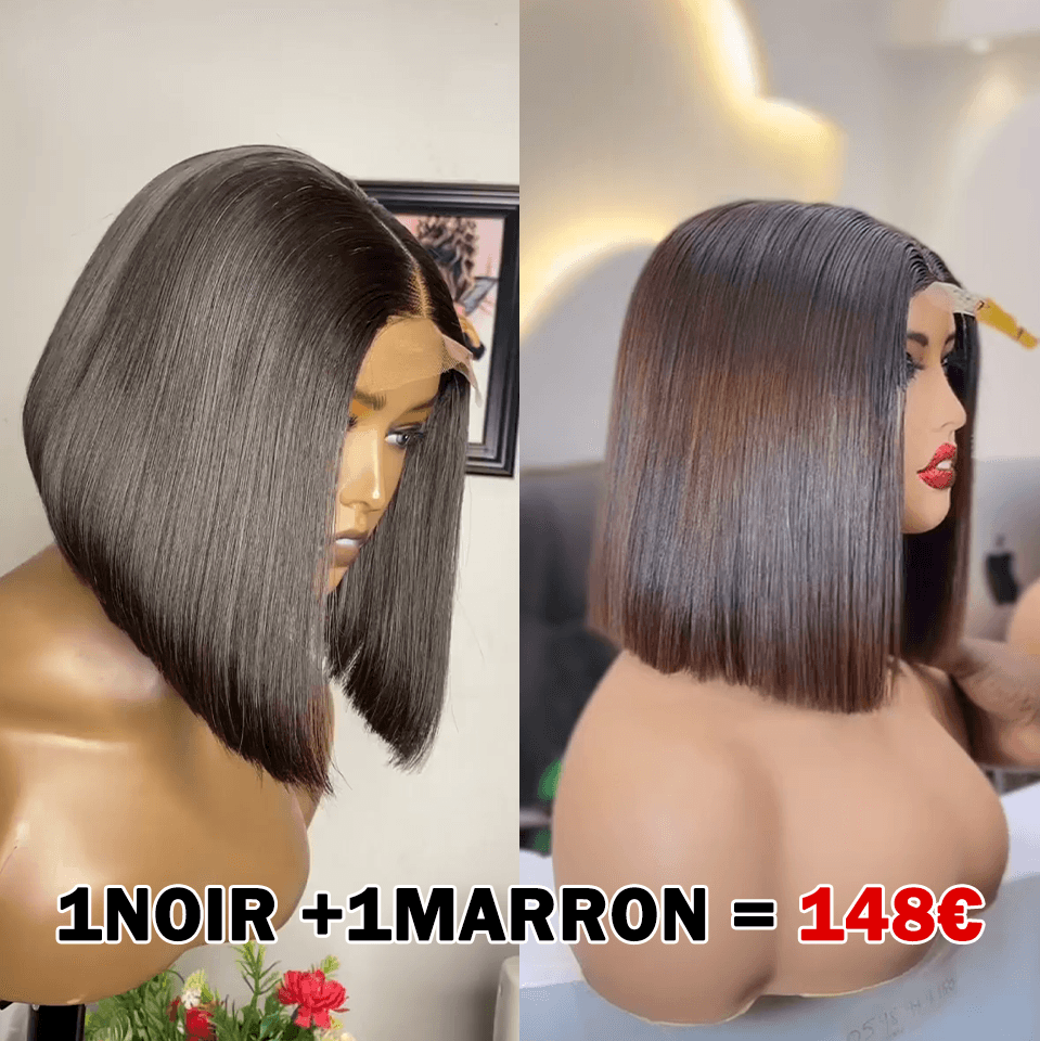 BAISI 2 Perruques Vietnamiennes bob 120€ ou Prix en gros 2X6 de luxe Lisse 8 pouces pour revendre 148€ 250% densité en Couleur NOIR et Marron 1BT4# en 100% vrais cheveux humains BS65