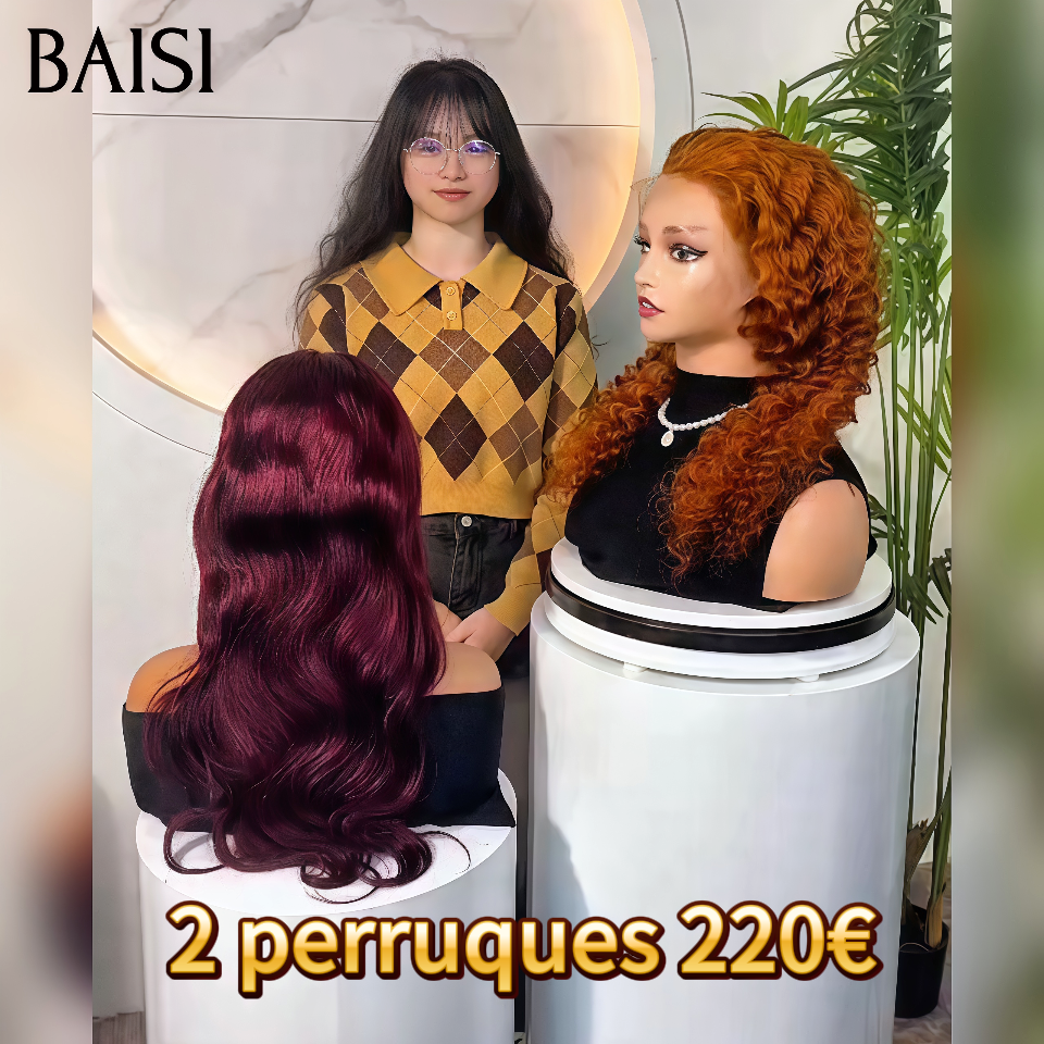 BAISI PROMO Offre spéciale 2 perruques 220€ 100% bonne qualité 13x4 lace frontal deep wave Mixte orange 22 Pouces et Bordeaux Body wave 20 Pouces en 100% vrais cheveux humains