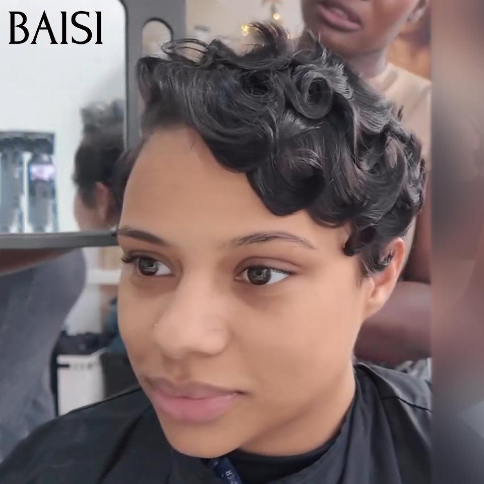 BAISI Parrucca Pixie Finger Wave taglio piccolo 13x4 frontale in pizzo 6 pollici € 79 In capelli umani al 100% BAISI20