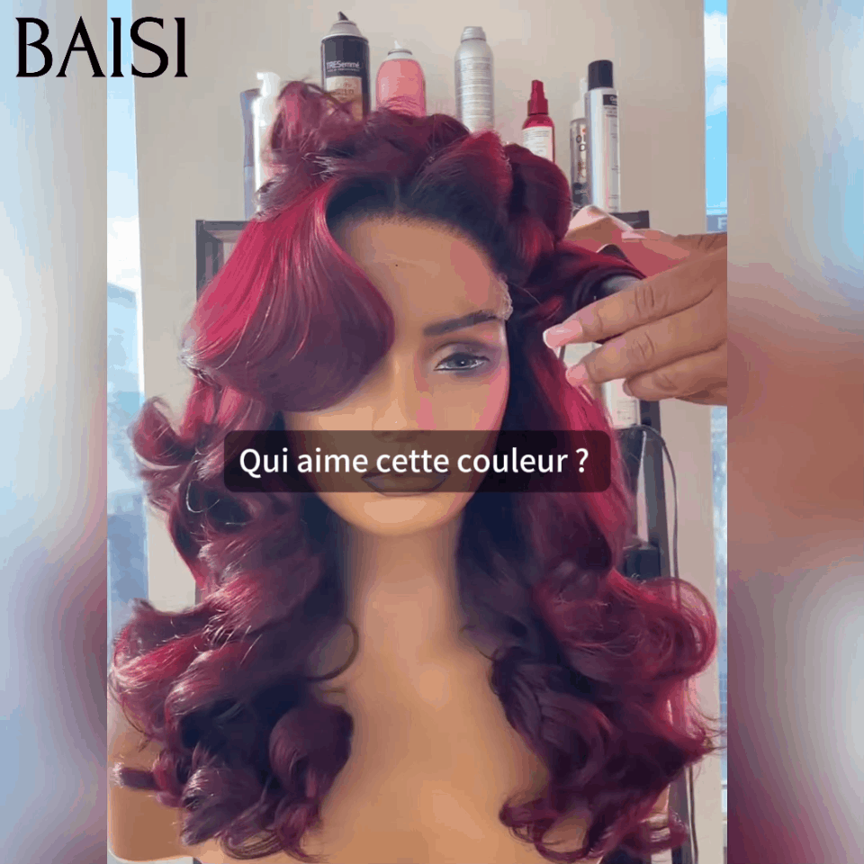 BAISI 13X4 Lace Frontal Perruque Bouclée Wave 16 pouces 136euro en couleur 99J# En 100% Cheveux Humains