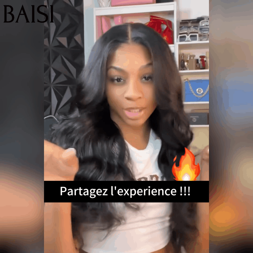 BAISI 13x6 Perruque Body Wave Sans Colle Pré-plucked Pas Besoin de Colle en 100% Raw Hair Lace déjà couper B