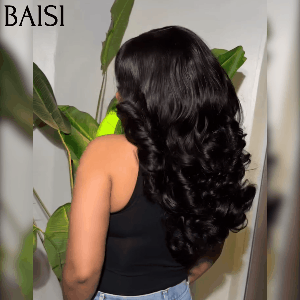 BAISI Luxury Egg Wave San Lace Parrucche con frangia 18 pollici 300% densità 100% capelli umani BS50