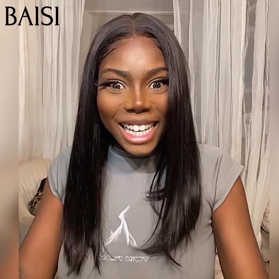 BAISI 13x6 Perruque 16 Pouces 148€ Lisse Sans Colle Lace déjà couper Facile à Porter En 100% Vrais Cheveux Humais Code : BS120