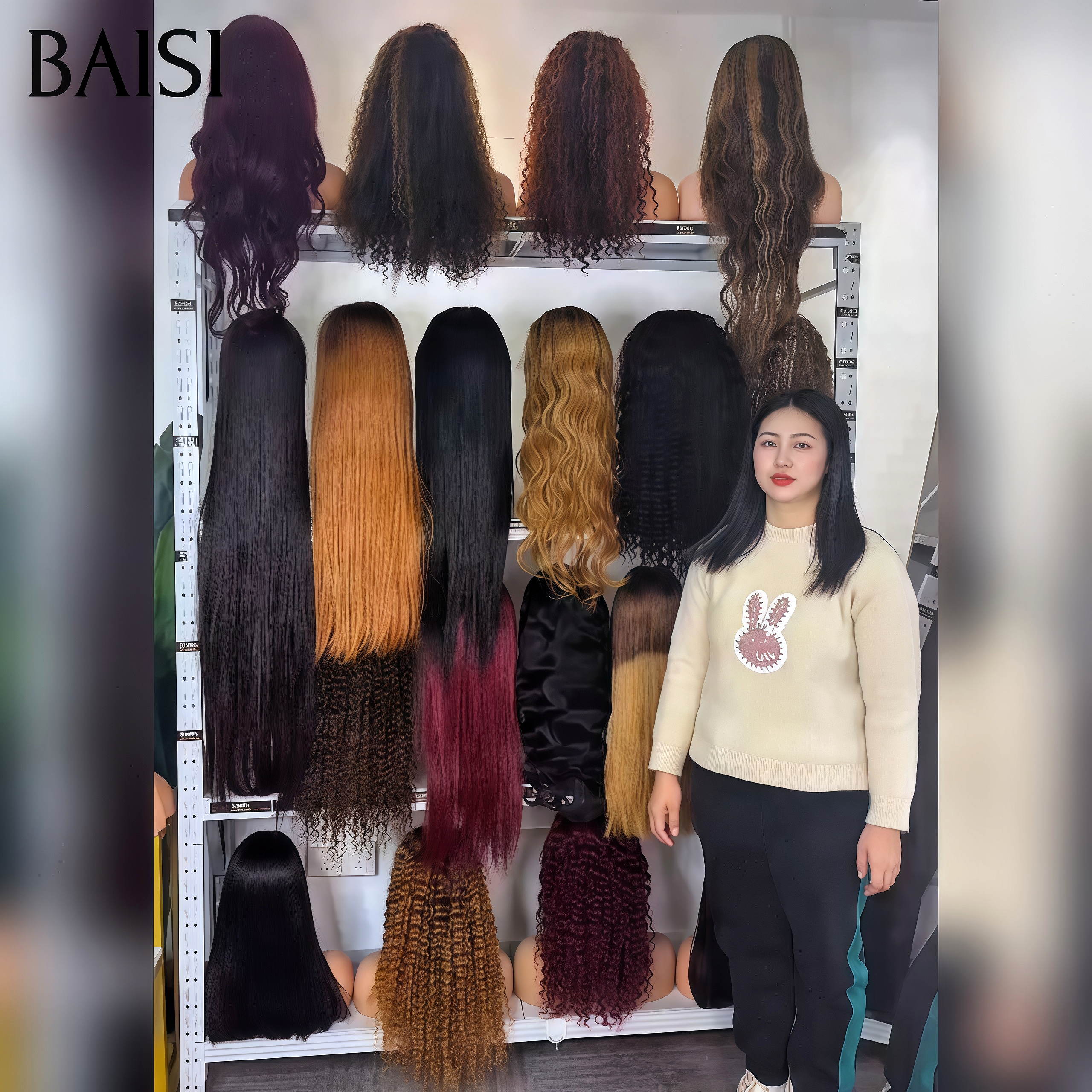 BAISI Perruque Catalogue 100% raw hair 40 pouce 100€ 100% Réelle blended humain hair Lisse avec Frange sans Colle Fabriqué à la Machine Moitié Prix
