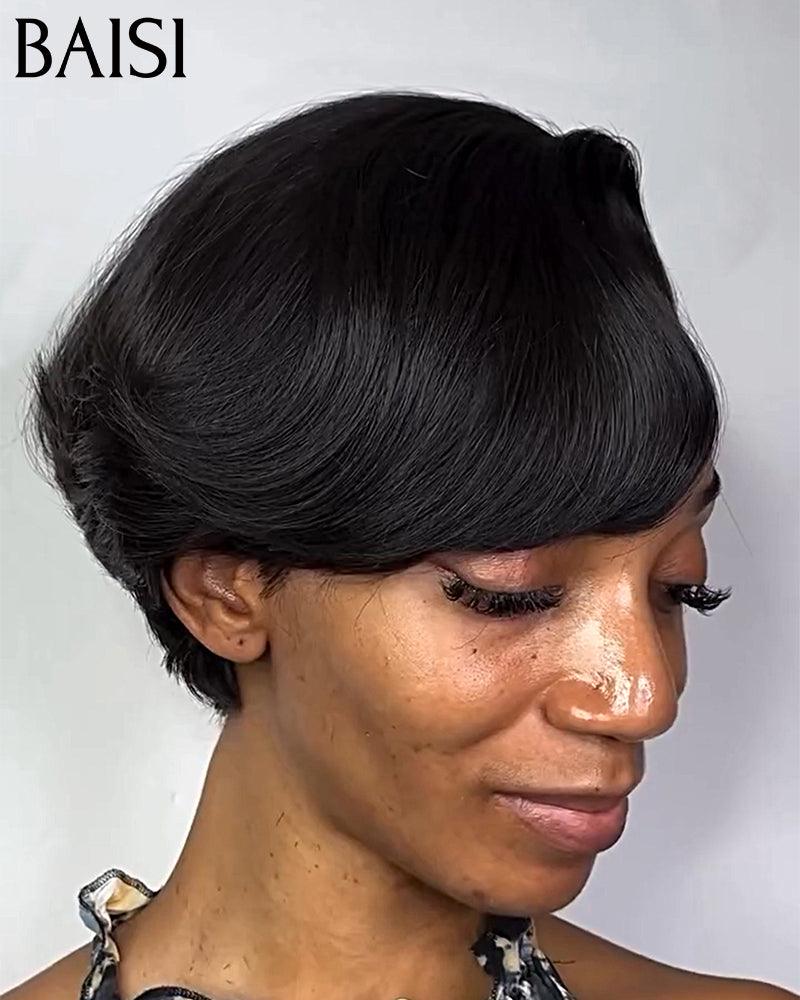 BAISI sans lace Perruque Pixie lisse noir 48€ moitié prix ou 13x4 lace Lisse en 100% Cheveux Humains MP50
