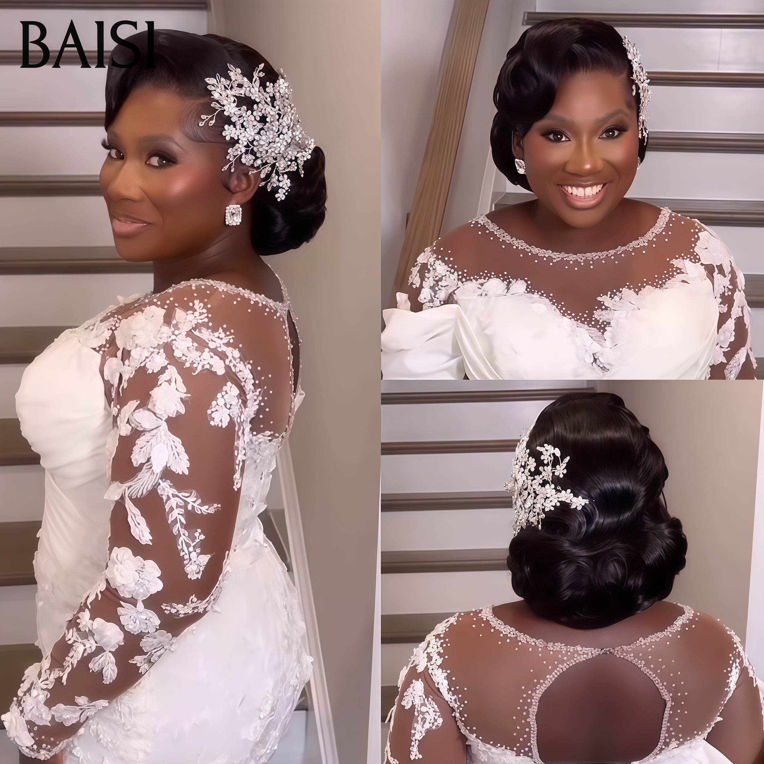 BAISI Coiffure de luxe Alani Perruques Mariage noir Prête à porter chignon et personalisation comme sur la vidéo 100% identique avec lace frontale événement spécial