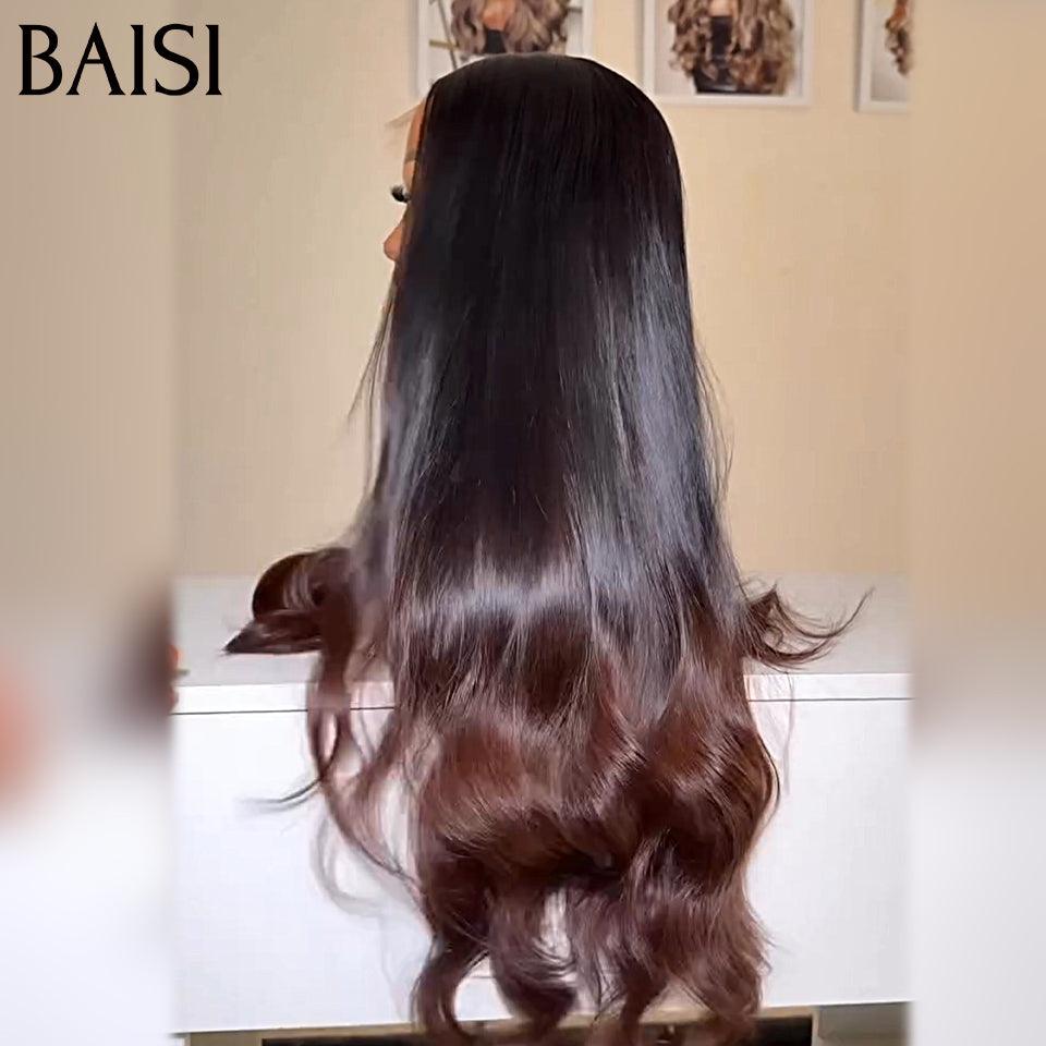 BAISI Peruca Body Wave Castanha #1B4 13x4, Pré-desfiada, Sem Cola, Cabelo Raw 100%, Lace já Cortado B