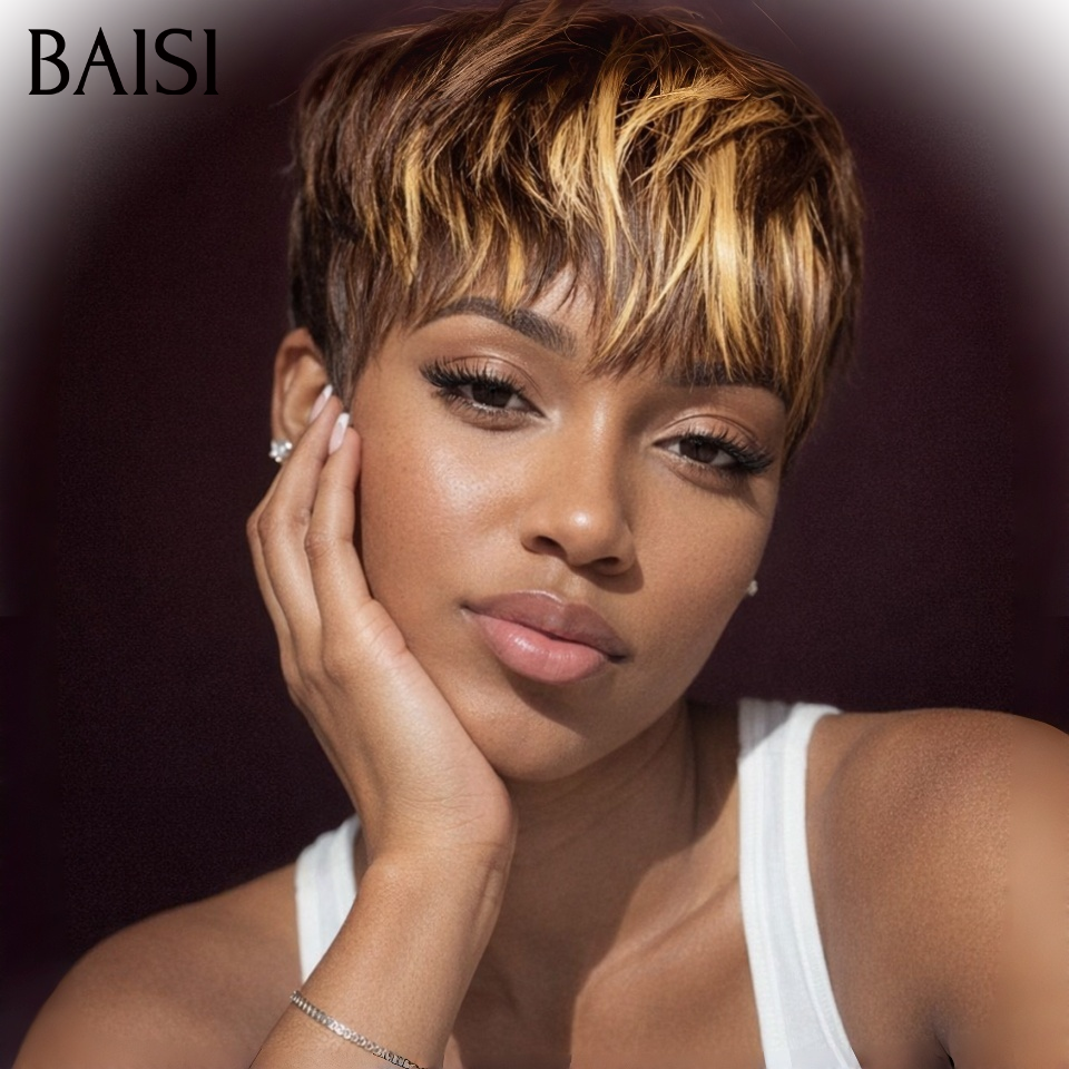 BAISI sans lace Perruque pixie Lisse en couleur 1B/30# 45€ en 100% Cheveux humains