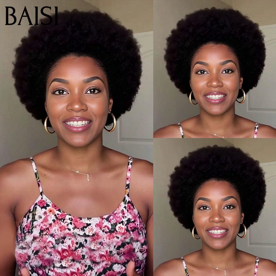 BAISI perruque pixie Curly sans colle Noir 49€ ou afro curl 8 Pouces 48€ en noir Moitié Prix en 100% vrais cheveux humains MP50