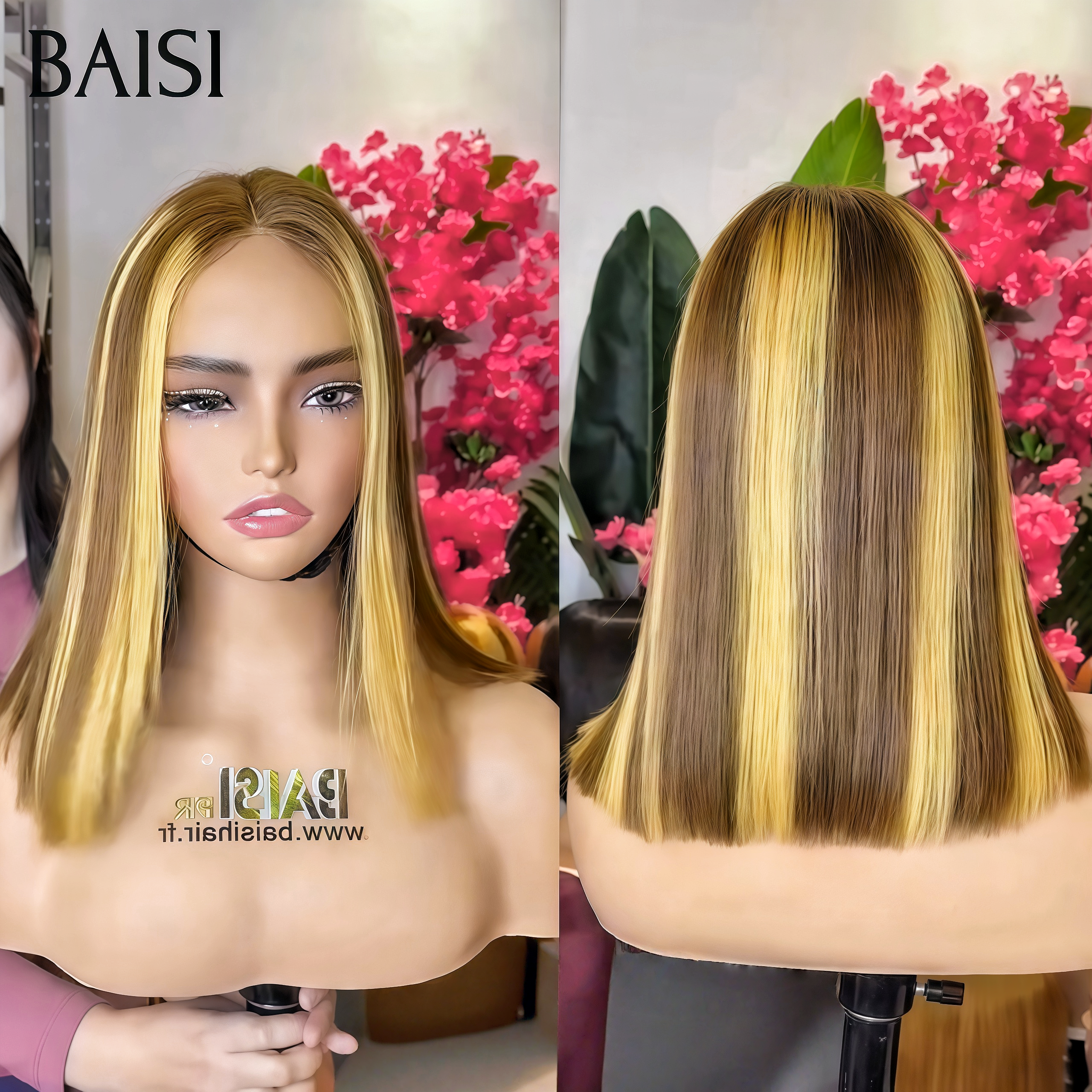 BAISI lace closure perruque Lisse en couleur Marron Mixte Miel SDD BONE Straight 12 Pouces 100% Vietnam Hair 100% identique