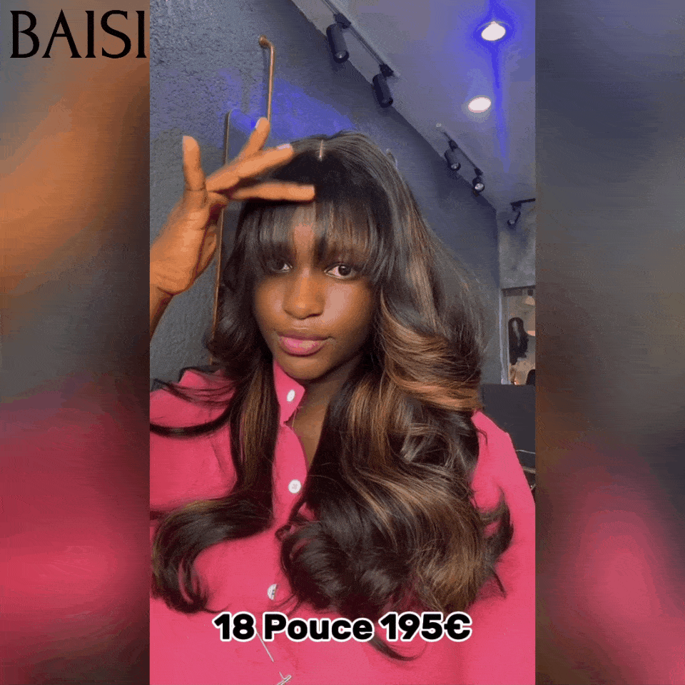 BAISI Perruques de Luxe Naturelle Wave 300%densité 18 pouces Couleurs personnalisées avec Frange Fabriquées par les cheveux double drawn FR38
