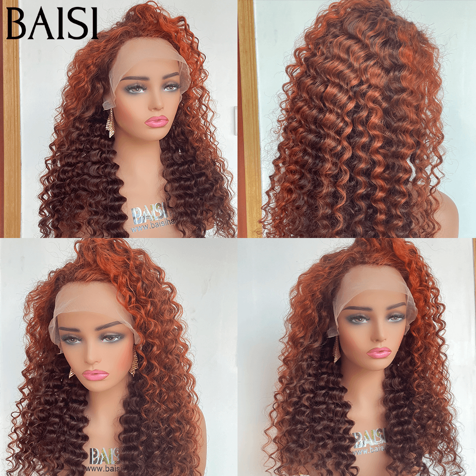BAISI 13x4 Lace Frontal Perruque Deep Wave en couleur marron Mixte Orange 20 pocues 180€ en 100% Cheveux Humains BS120
