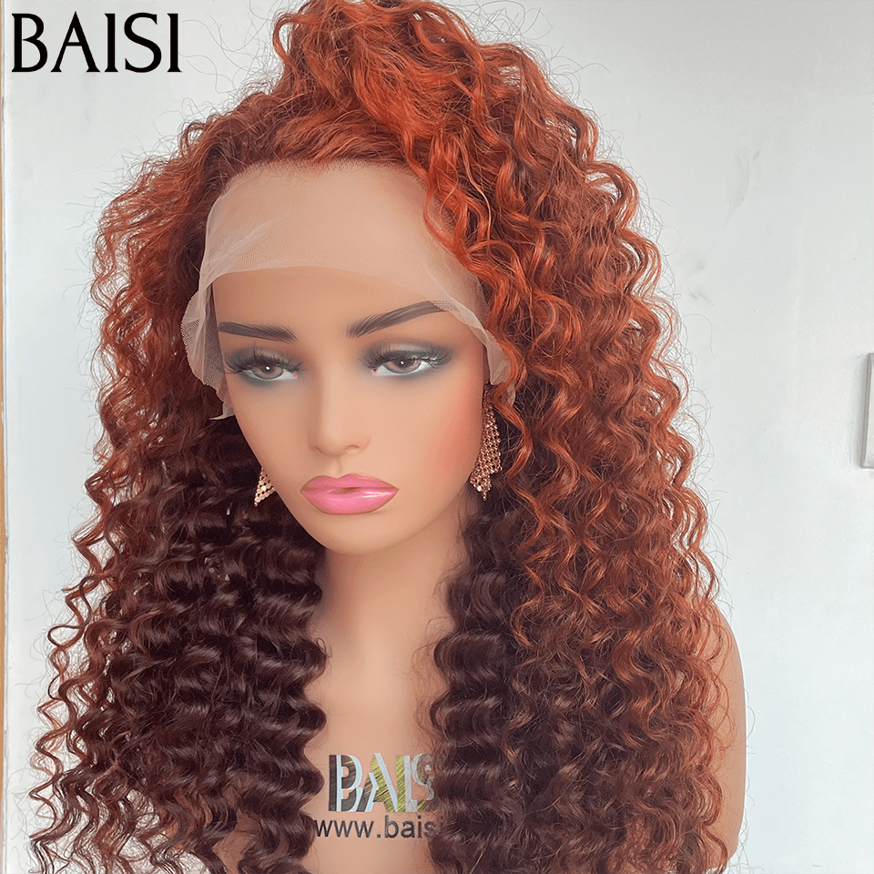 BAISI 13x4 Lace Frontal Perruque Deep Wave en couleur marron Mixte Orange 20 pocues 180€ en 100% Cheveux Humains BS120