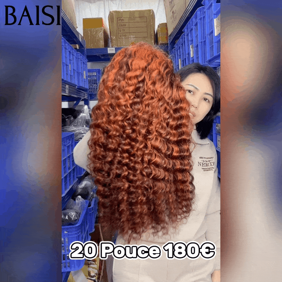 BAISI 13x4 Lace Frontal Perruque Deep Wave en couleur marron Mixte Orange 20 pocues 180€ en 100% Cheveux Humains BS120