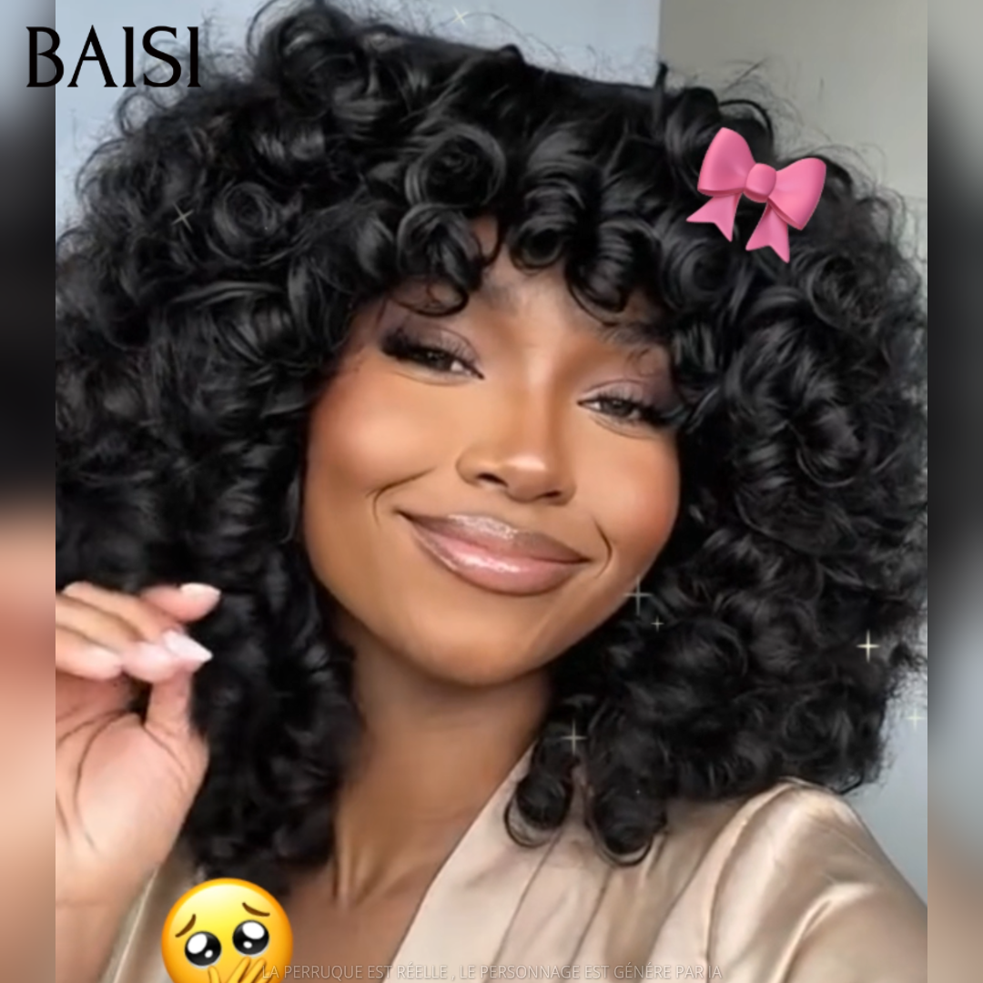 BAISI PERRUQUE Egg Wave AVEC FRANGE Promo 75€ Sans Colle Prêt à porter FABRIQUÉ À LA MACHINE 100% Cheveux Humains