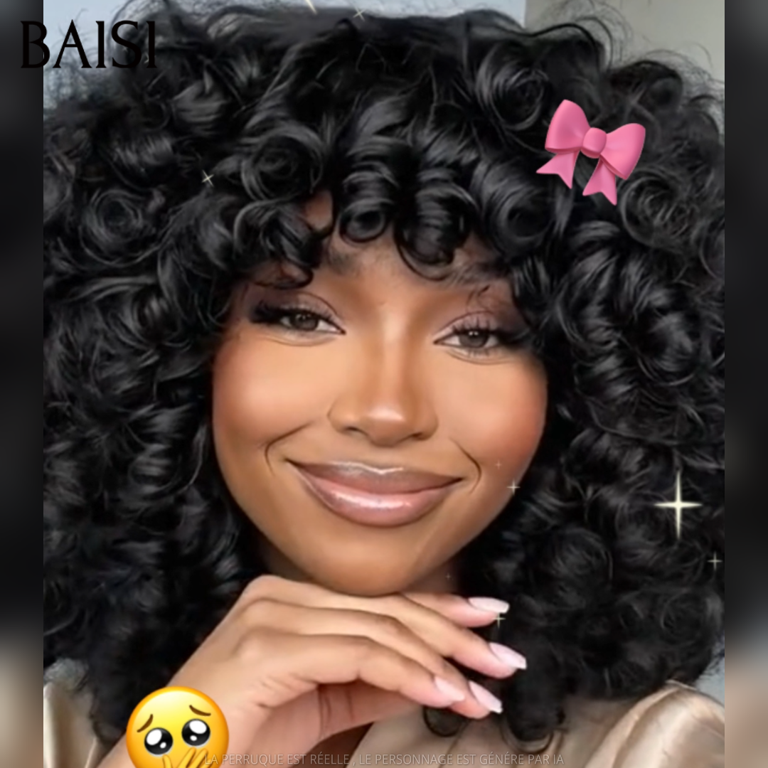 BAISI PERRUQUE Egg Wave AVEC FRANGE Promo 75€ Sans Colle Prêt à porter FABRIQUÉ À LA MACHINE 100% Cheveux Humains