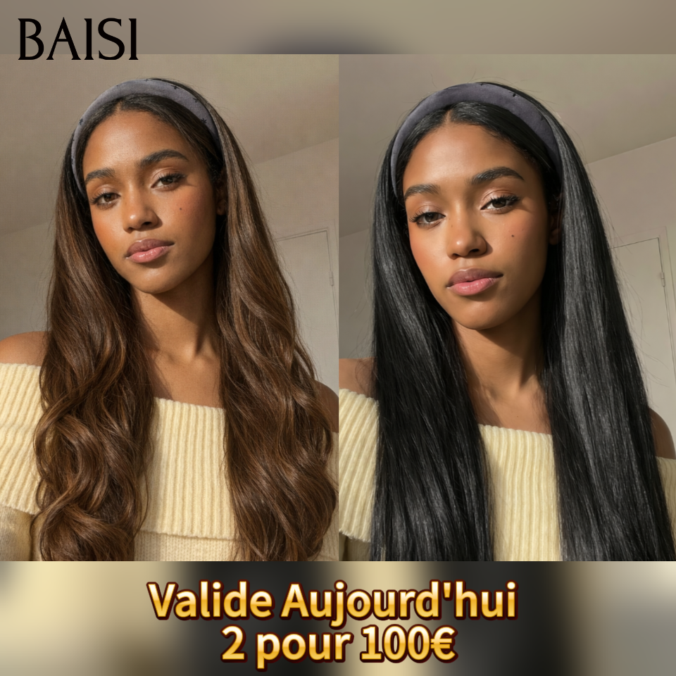 BAISI Promo 2 Perruques 100€ Blended human hair sans colle Perruque bandeau lisse et body wave PRIX GROSSITE en 100% Cheveux Humains