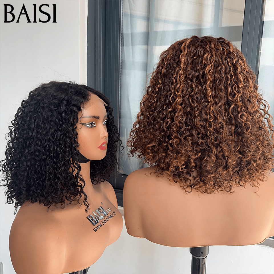 BAISI 2 Perruques water wave pour revendre 179€ 4X4 lace 14 pouces en Couleur noir ou mixte 4/27# 250% densité en 100% vrais cheveux humains