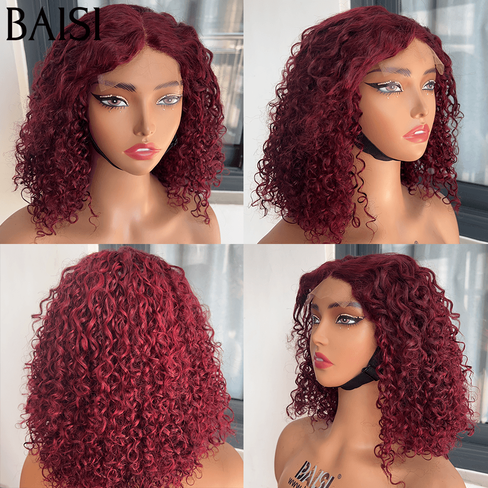 BAISI 2 Perruques water wave pour revendre 180€ 4X4 lace 14 pouces en Couleur Marron ou Bordeaux 250% densité en 100% vrais cheveux humains BS65