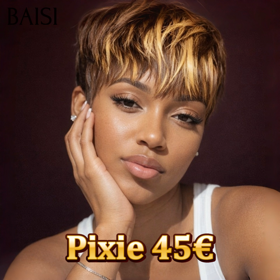 BAISI sans lace Perruque pixie Lisse en couleur 1B/30# 45€ en 100% Cheveux humains