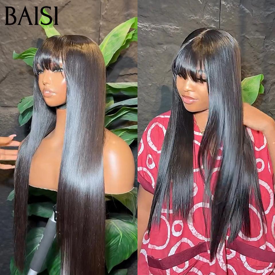 BAISI parrucche 13X4 Frontale Parrucca Liscia con Frangia Bionda 613# o NERA 1B# in 100% Capelli Umani Veri