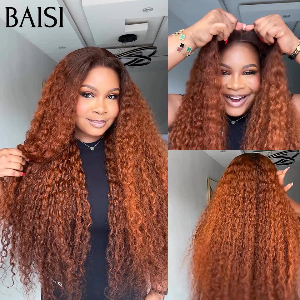 BAISI 13x4 Lace Frontale Lace Perruque Bouclé Deep wave En Couleur Marron #4#33 en 100% Cheveux Humains