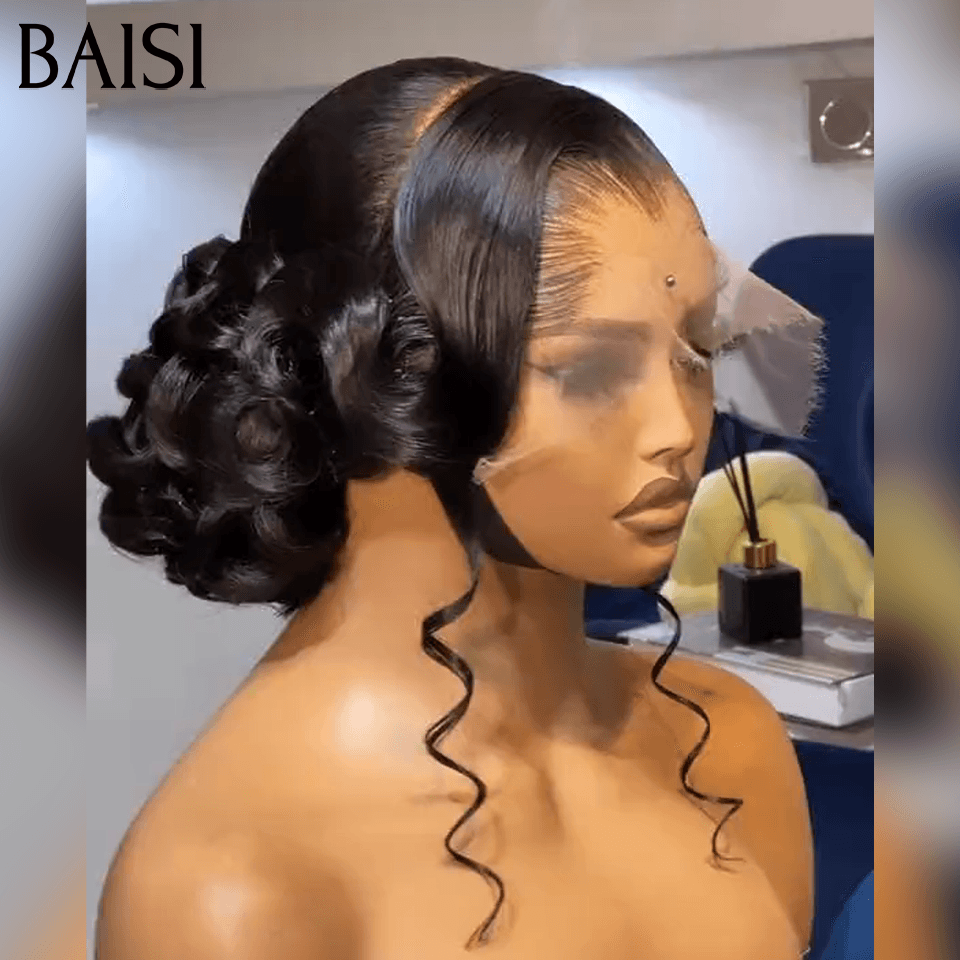 BAISI Peruca de luxo Amy 13X4 HD lace para casamento, pronta a usar, coque e personalização como no vídeo, 100% idêntica, com lace frontal para casamento ou evento especial BS120