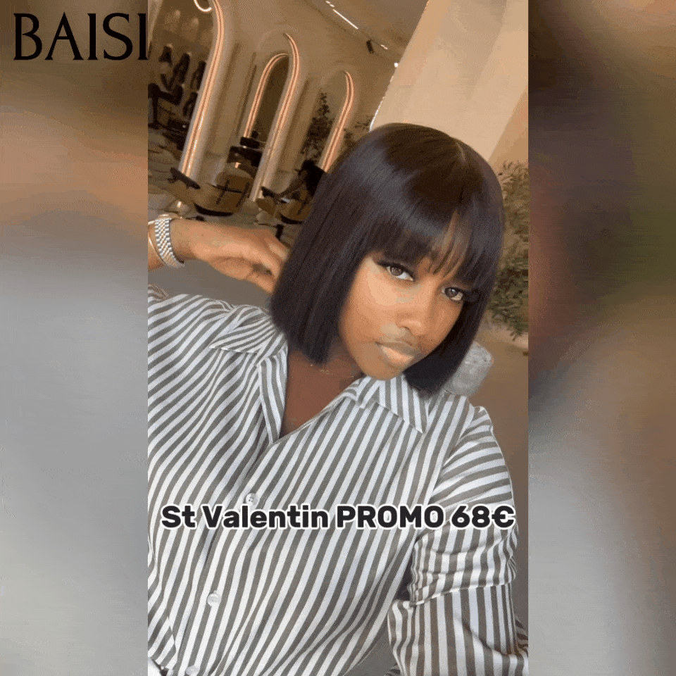 BAISI Peruca lisa com franja 18 polegadas 109€ ou mista 92€ Em cor preto ou mista ou bob liso de luxo PRETO 8 polegadas 68€ em 100% cabelo humano