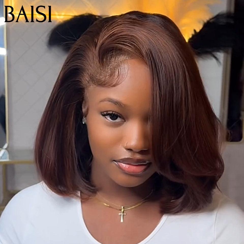 BAISI Peruca bob lisa 13x4 10 polegadas 109€ em castanho 4# pré-desfiada, sem necessidade de cola, em 100% Raw Hair Lace já cortada FR38