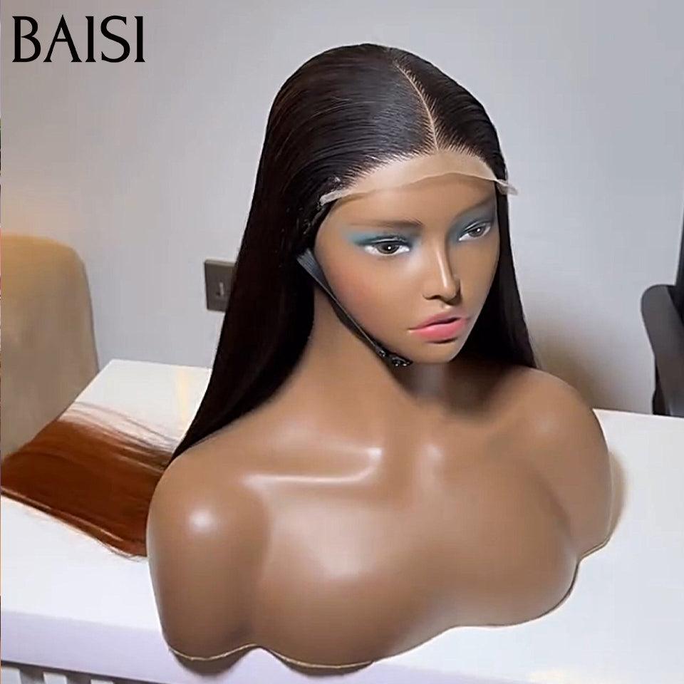 BAISI Pre-plucked invisible lace frontal pre-plucked flawless result 13x4 Frontal Straight Wig in color #1B4 Pre-plucked No Glue Needed in 100% Raw Hair Lace already cut