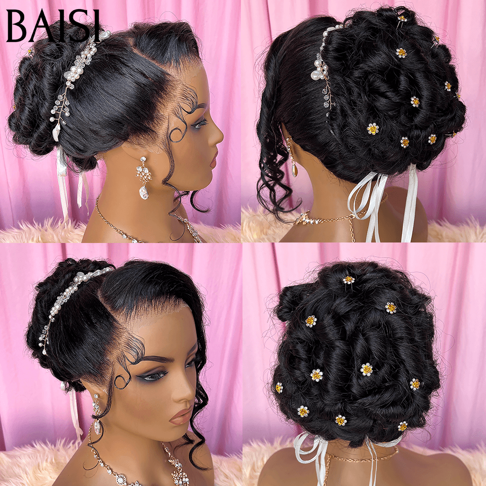 BAISI Coiffure de luxe Linda ou Emma Perruques Mariage Prête à porter chignon et personalisation comme sur la vidéo 100% identique avec lace frontale pour mariage ou événement spécial BS120