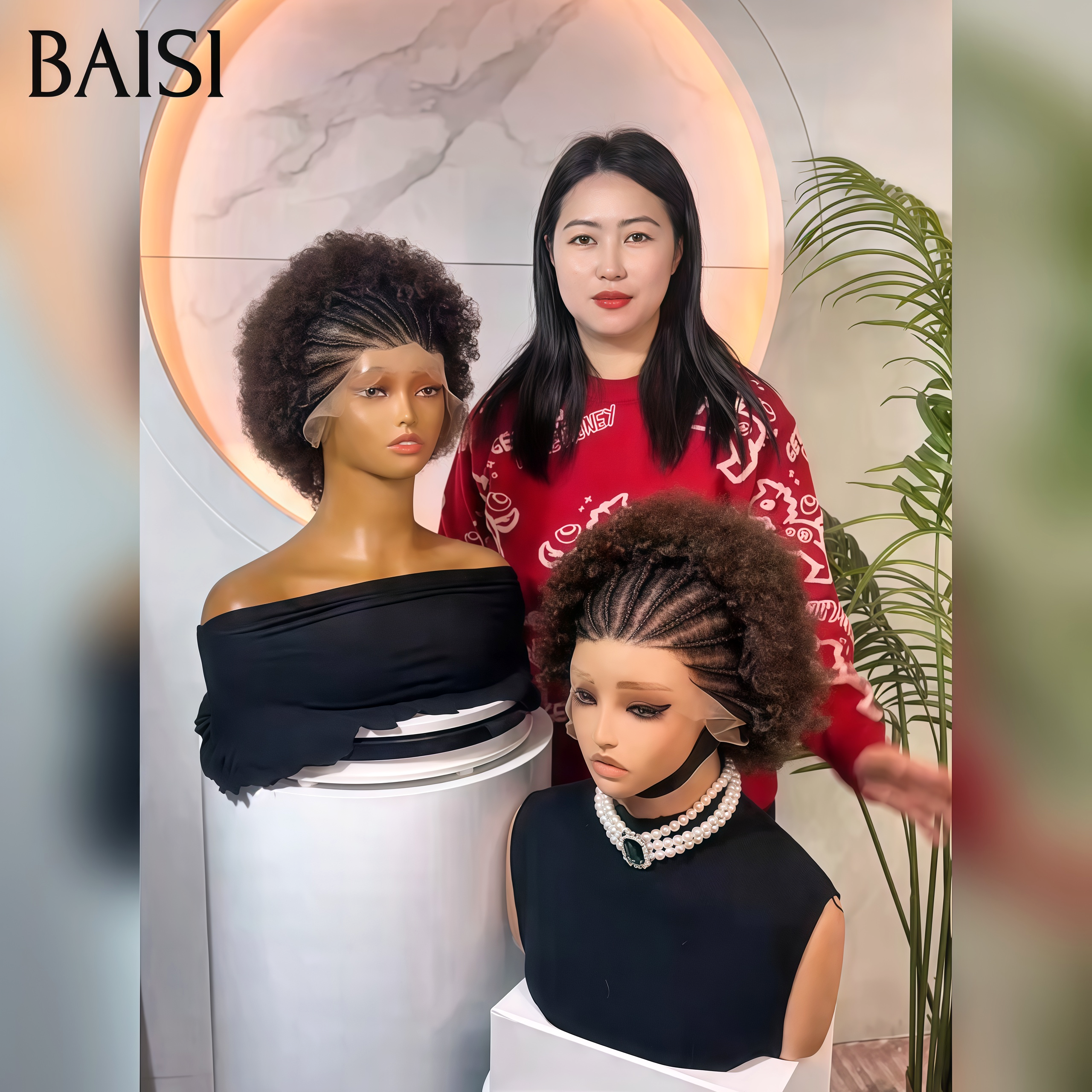 BAISI PROMO Nouveau produit 13x4 lace frontal Perruque avec coiffure tressée natte afro en couleur Marron 1BT4# Vidéo 100% Réelle en 100% Cheveux Humains