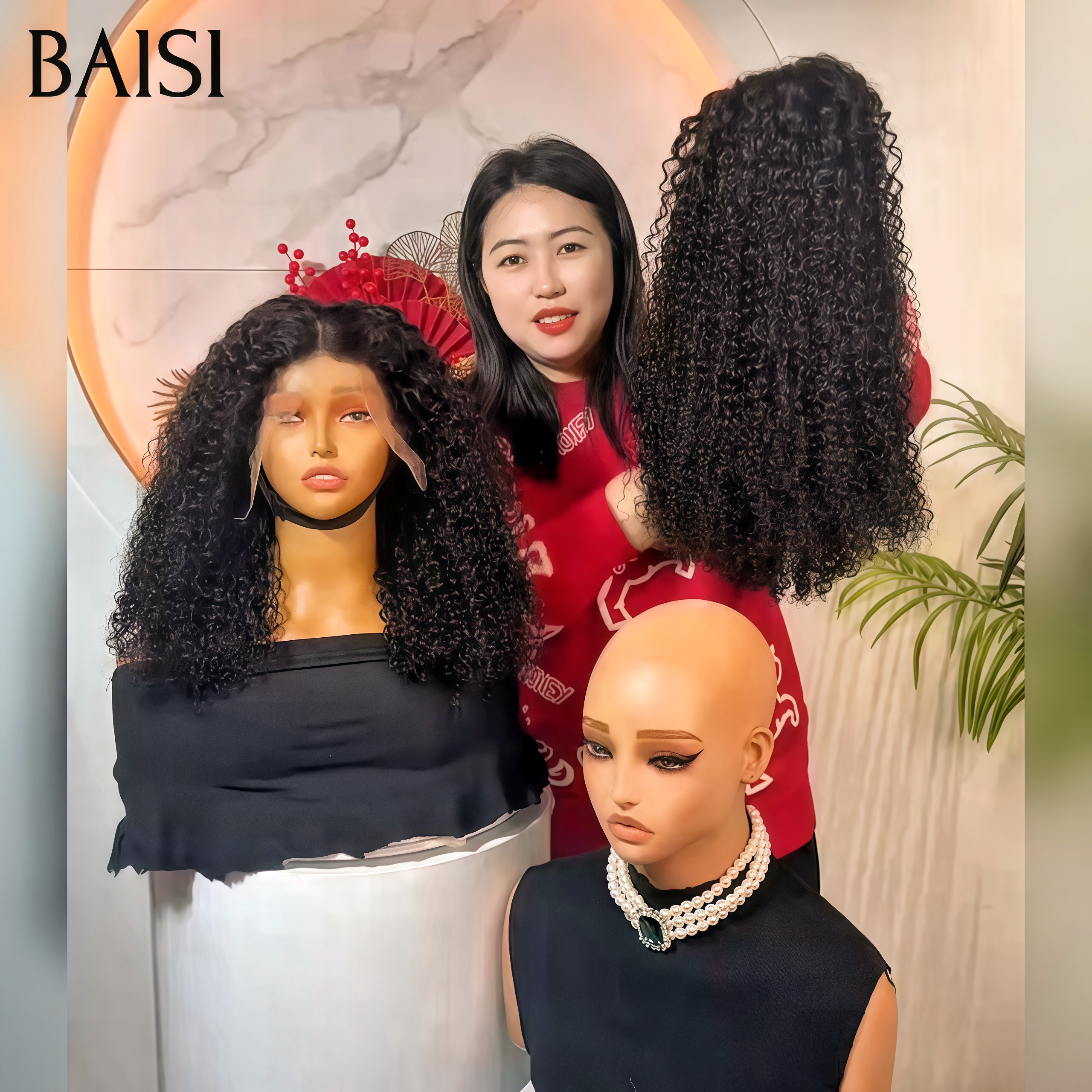 BAISI Offre spéciale 13X4 lace frontal Perruques curly wave en couleur noir 100% Garantie satisfait PROMO en 100% vrais cheveux humains